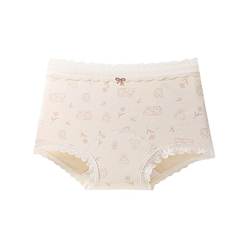 Female Spring and Autumn Vintage Floral Pure Cotton 10A Antibacterial Crotch Skin Friendly Breathable Stretch Mid Waist Flat Angle Panties