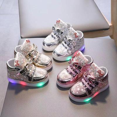 2022 Frühling/Herbst Kinder LED Licht-Up Bowknot Leder Stiefel Diamant Sport Schuhe