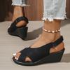 Fashion Rome Style Cross Strap Balck Wedge Sandals Women New Back Strap High Heel Sandal Woman Summer 2025 Peep Toe Pu Leather Mujer