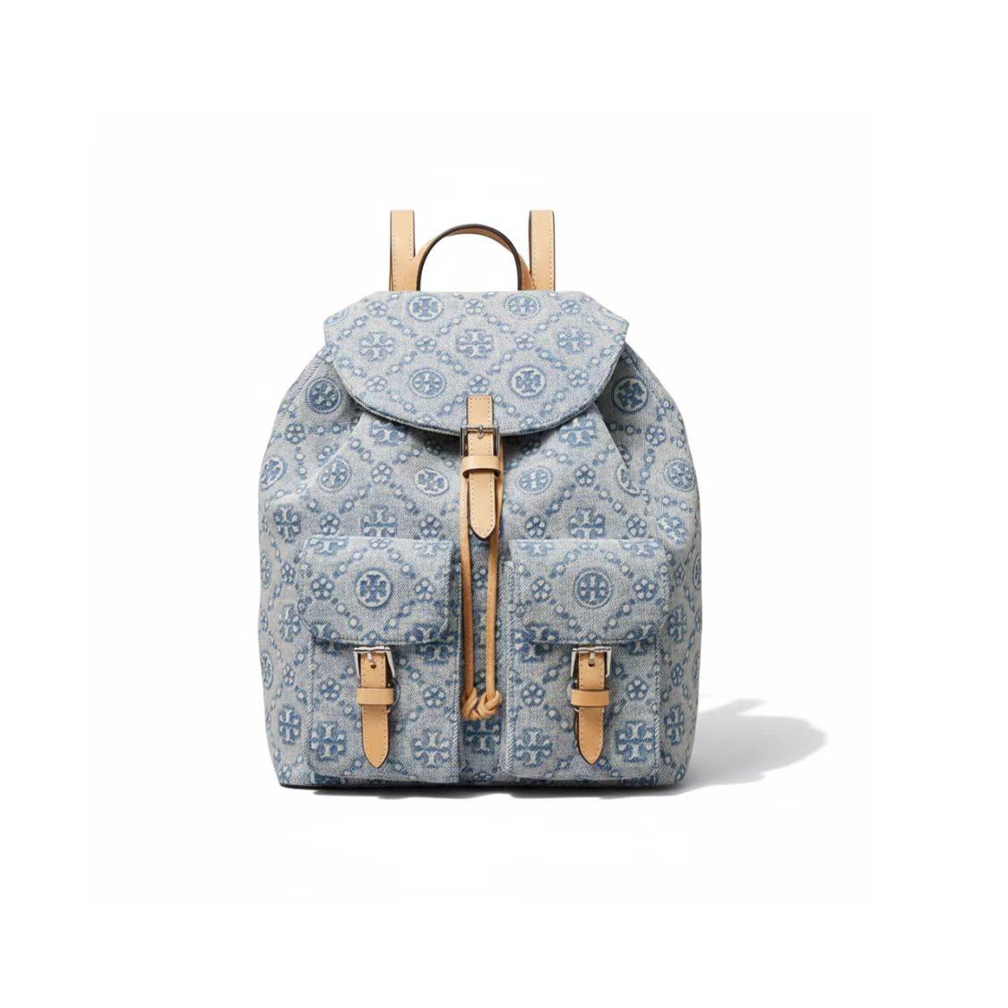 

Tory Burch T Monogram Signature Pattern Cotton Backpack Medium Women Backpack Light-Blue 178820-400 Basic Set (Bag+Dust Bag)
