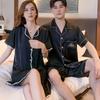 Couple pajamas women's spring and summer ice silk short-sleeved nightgown thin men's cardigan can be worn outside loungewear suit summer
