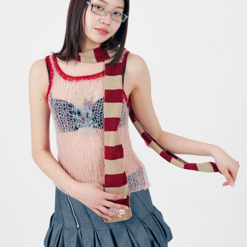 Muwm Lazy Stripe Halsduk (Röd Beige)