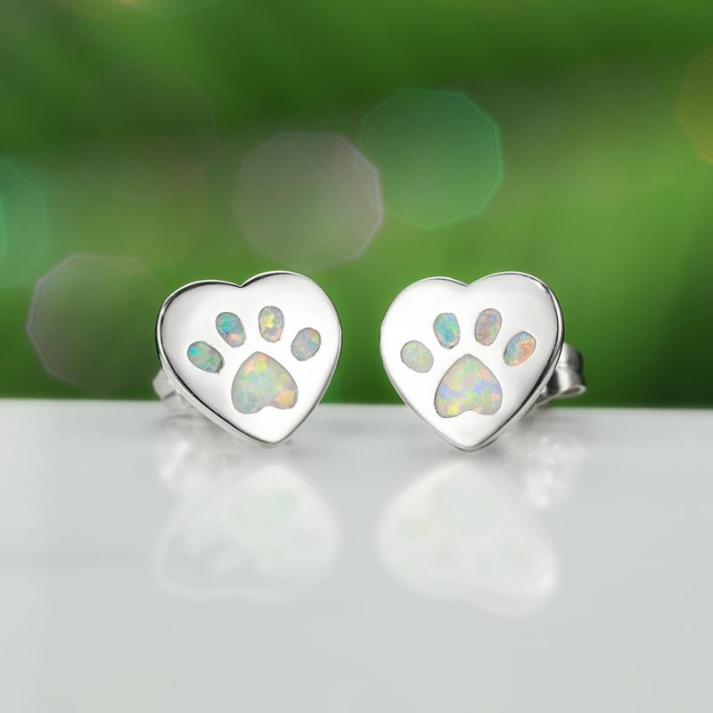 French romantic sweet love cat claw opal stud earrings Internet celebrity ins wind girl heart earrings jewelry белый