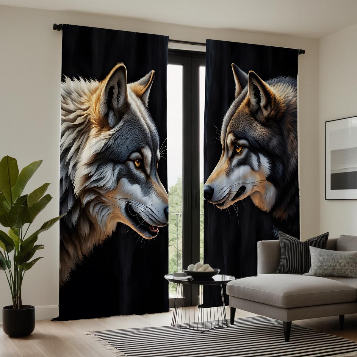 

2 шт. HD Wolf Totem декоративная занавеска Черная занавеска с цифровым принтом украшение для дома в стиле гостиной спальни W52H63inchW132H160cm