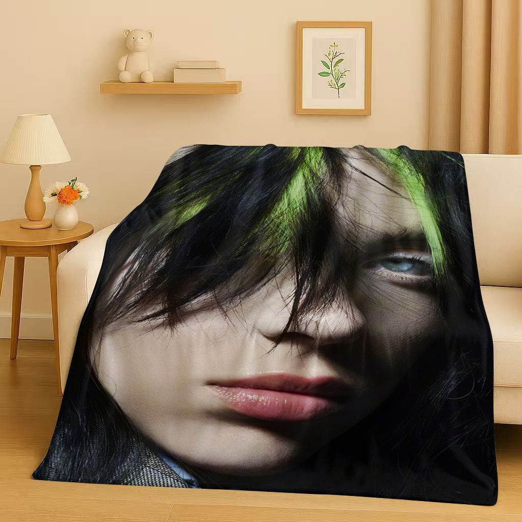 3D Billie Eilish Hit Me Hard and Soft Singer Flannel Blanket,Ultra Soft Warm Plush Throw for Home Bedroom Bed Sofa Cover Kids
