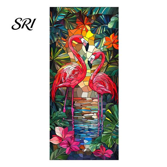 Indoor Outdoor Window Cling Privacy Film Stained Glass Flamingo Tropical Static Clings Heat Control Door Temporary Sticker Covering with Palm