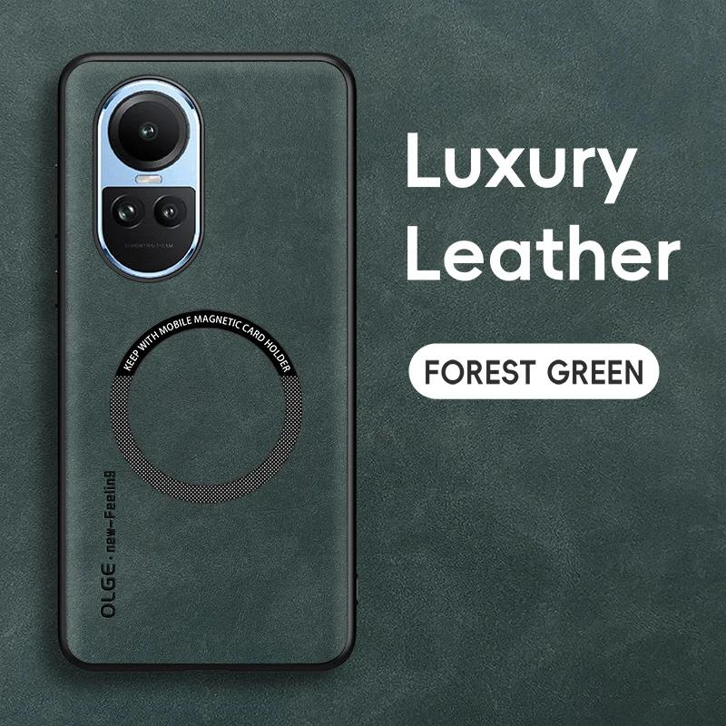 

Магнитный ретро кожаный мягкий чехол для телефона OPPO Reno10 Pro Reno 10 Pro 5G, чехол с поддержкой беспроводной зарядки For Reno10 Pro зелёный