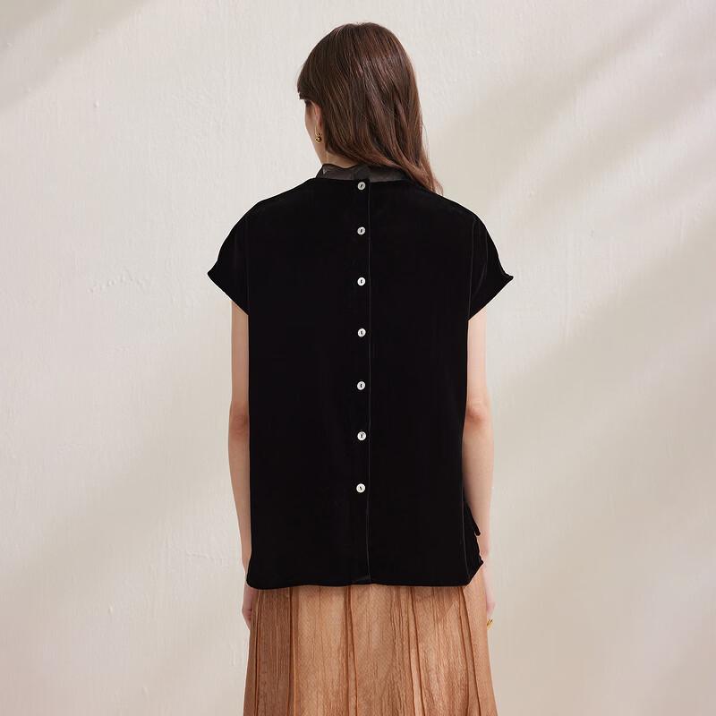 Zhaojun Women's Elegant Velvet Capped-Sleeve Top