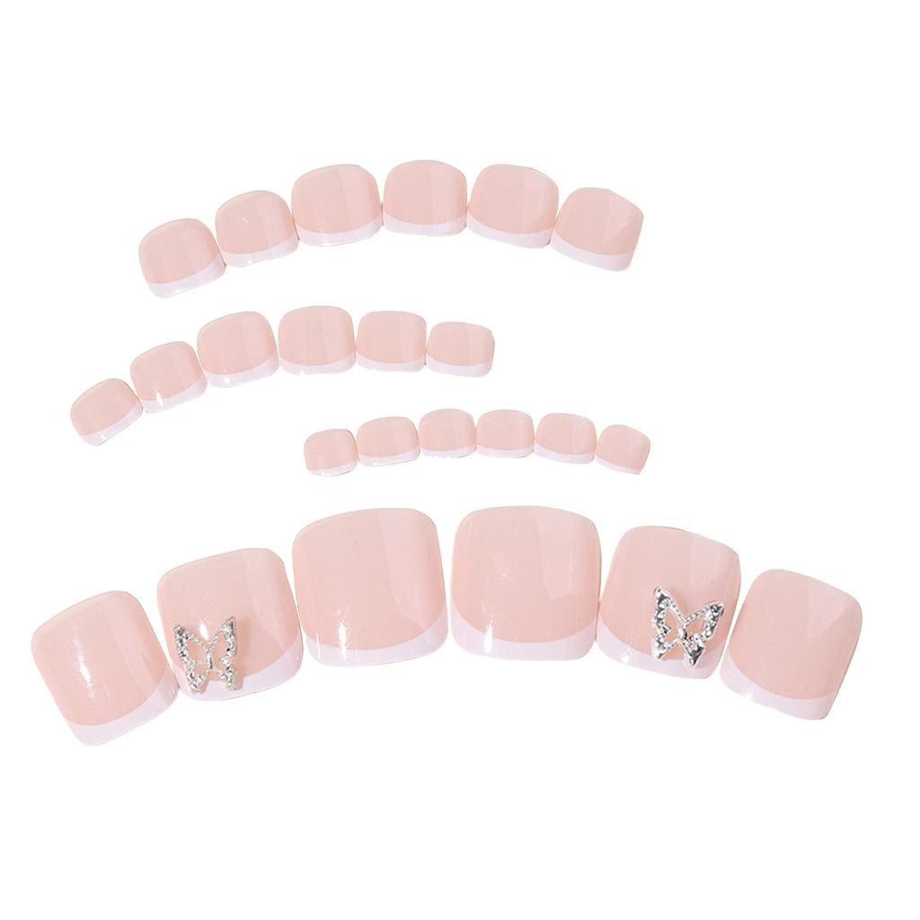 French Pink Fake Toenails with White Edge Charming Comfortable to Wear Manicure Nails for Daily and Parties Wearing