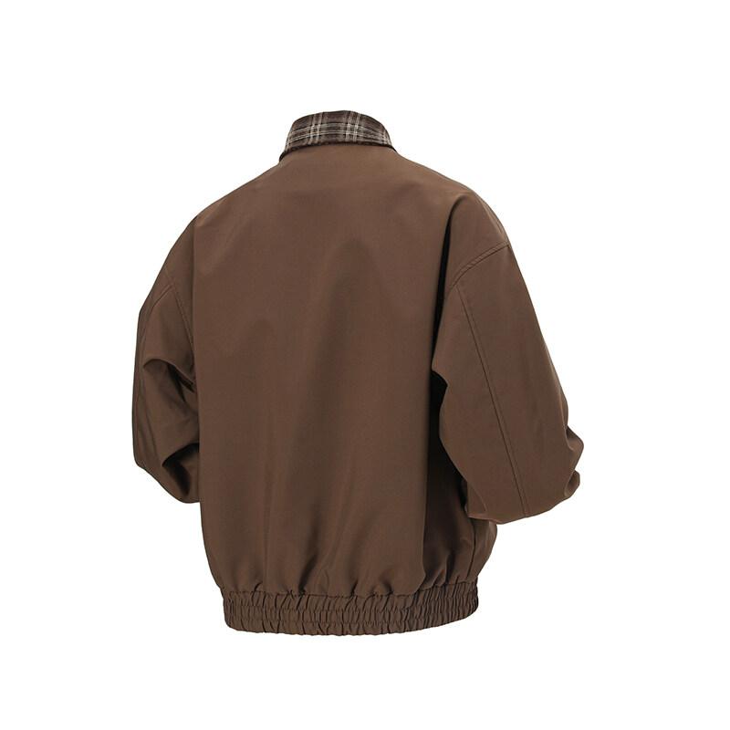 Nueva Llegada Chaqueta de Hombre de Dos Piezas Falsas Moda de Primavera Patchwork de Cuadros Abrigo con Cremallera Casual Cuello Vuelto Chaquetas Diarias para Exterior