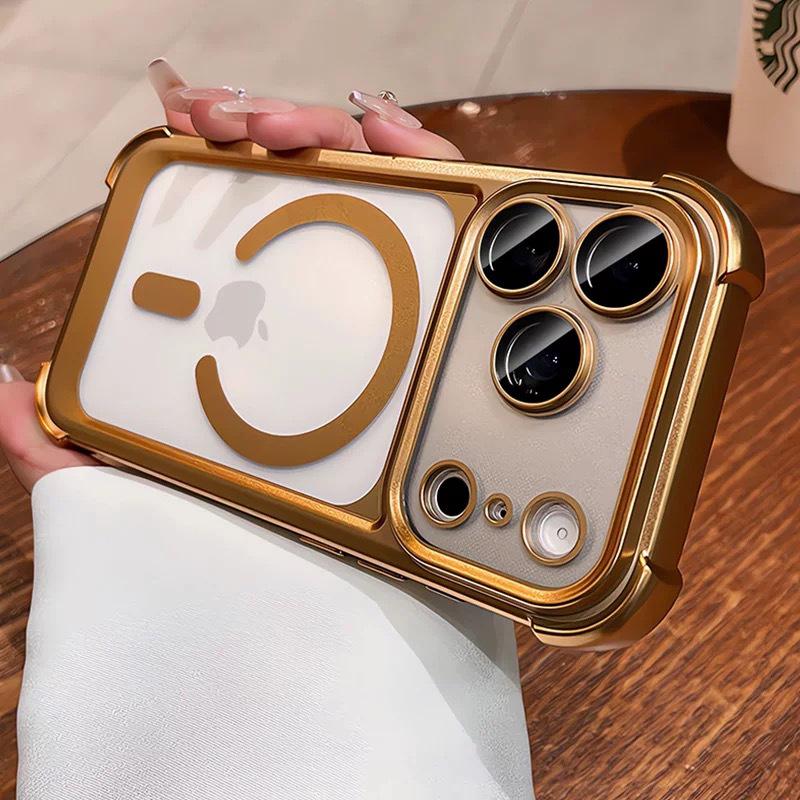 

Premium Electroplated Magnetic Airbag Case with Frosted Cover for iPhone 17 Pro Max, Compatible with Apple 15 золотой