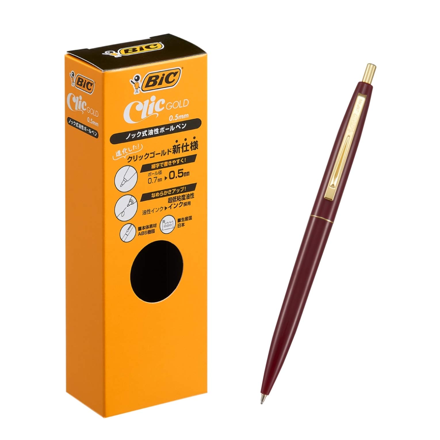 

Bic Japan Bic Click Gold Шариковая ручка Пишет мягко Бордовый CFCGBUR05BLKJ Ручка, 0.5, На масляной основе, Черный, Корпус, Набор из 12 штук,