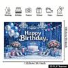 Princess Themed Birthday Tapestry, Blue Curtains with Balloons, Gifts and High Heels for Photo Booth