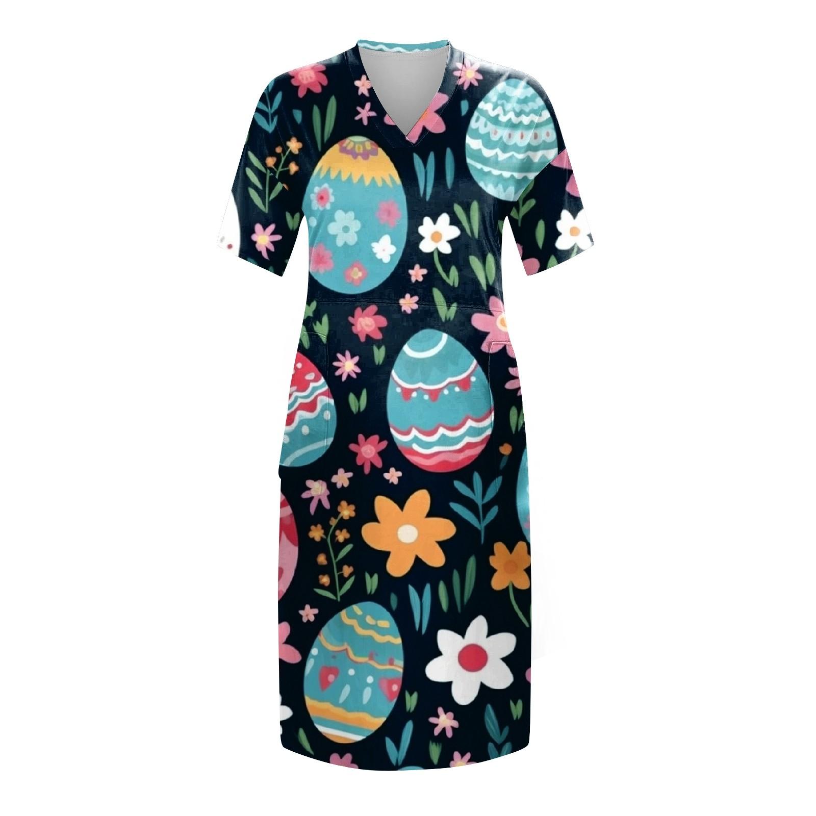 Женское летнее повседневное платье больших размеров с v-образным вырезом и коротким — фото 4