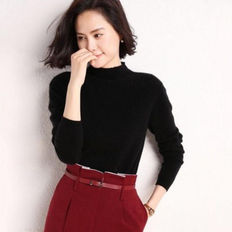 Semi-turtleneck Sweater Women's Short Pullover Loose and Thin Outer Wear Knitted Sweater Warm Inner with Thickened Bottoming Shirt