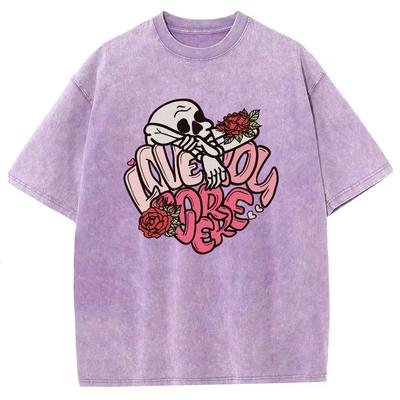 Unisex T-Shirts Totenkopf Buchstaben Prints Washed Denim Locker Kurzärmelig Schlichtes Casual Design Kleidung Sommer