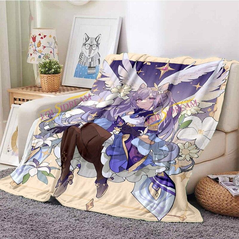 Fashion Genshin  Blanket Flannel Four Seasons Quilt Anime Breathable Super Warm Throw Blankets for Bedding Travel Bedding  Gifts