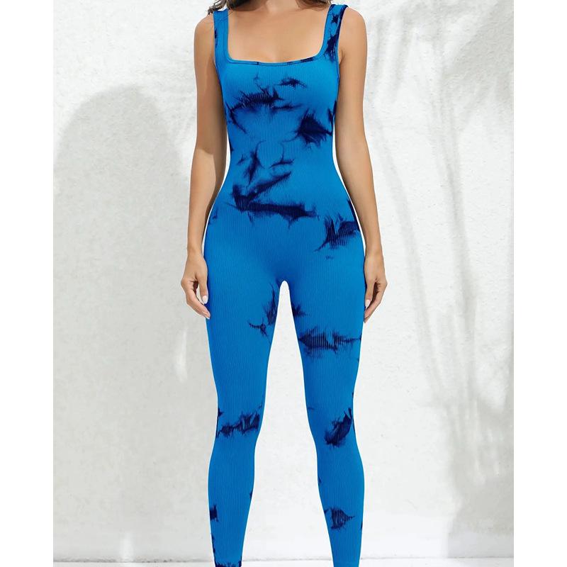 New Seamless Tie Dye Jumpsuit Yoga Suit Sleeveless Camisole Pants Sports Jumpsuit Yoga Jumpsuit Women
