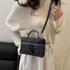Woolen Material Small Square Bag With Chain Strap For Women Stylish Plaid Design Handbag