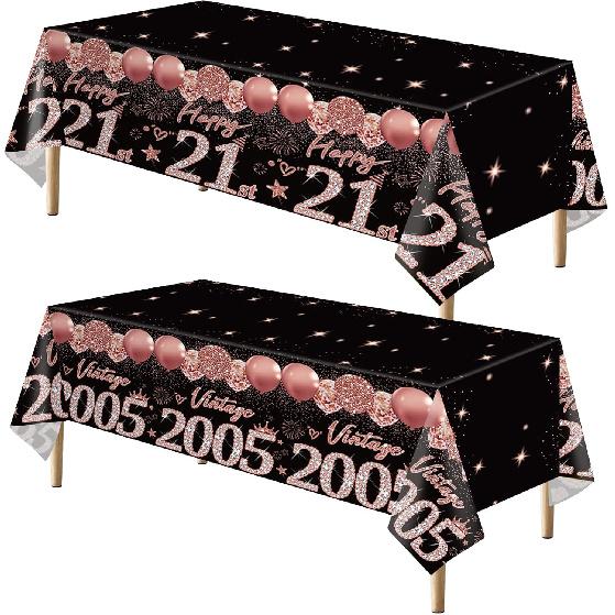 2pcs 60th Birthday Tablecloth, Black Rose Gold 60th Birthday Decorations for Woman Vintage 1966 Table Cloth Plastic Rectangular Table Cover Happy 60