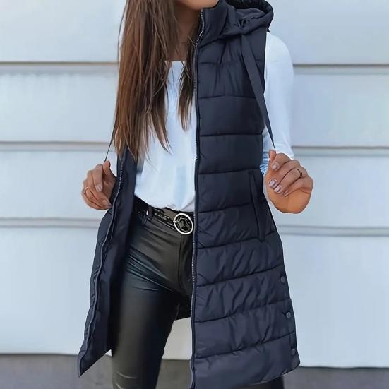 Women'S Puffer Vest Casual Zip Up Quilted Padded Vest Hooded