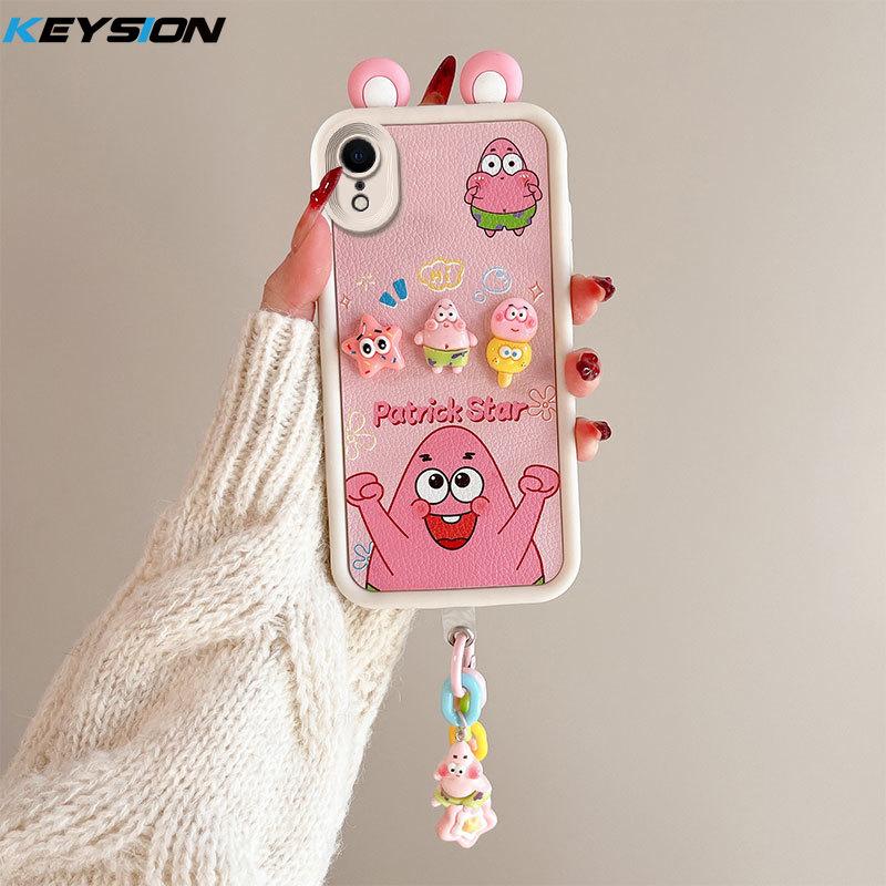 KEYSION Cute Ear 3D Cartoon Case for iPhone XS Max X with Bracelet Soft Silicone Shockproof Phone Back Cover for iPhone XR