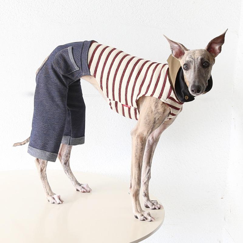 

Luxury Striped Pet Clothes Whippet Jeans Coats Greyhound Large Dog Coats Jackets Spring Autumn Designer Dogs Clothes Supplies XS коричневий