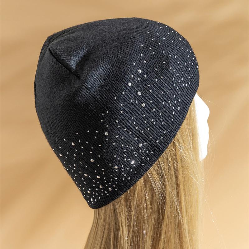 Damen Lässige Winter Herbst Mütze Stilvolle & Glänzende Strass-Dekoration Damen Beanie Outdoor Streetwear Strickmütze