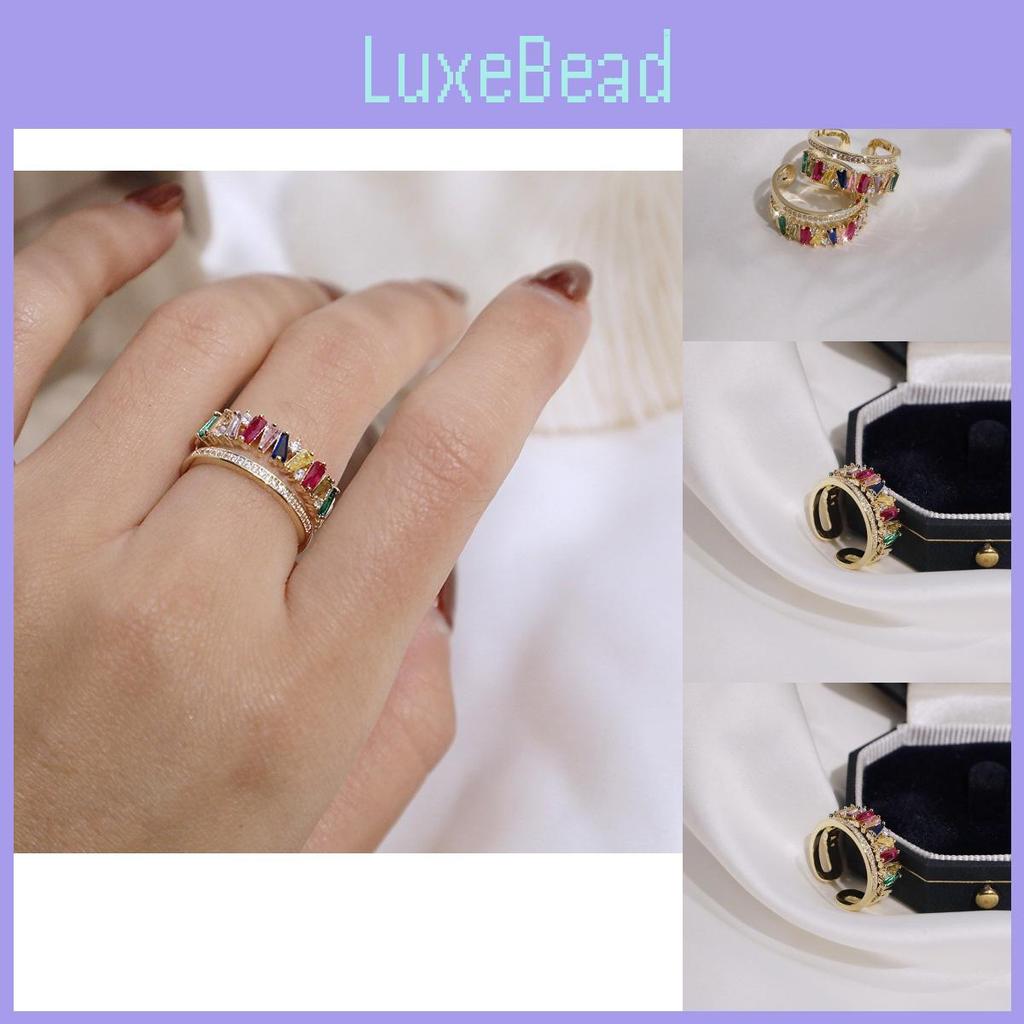 Elegant French Style Double Layer Colorful Rhinestone Open Ring For Women 2024