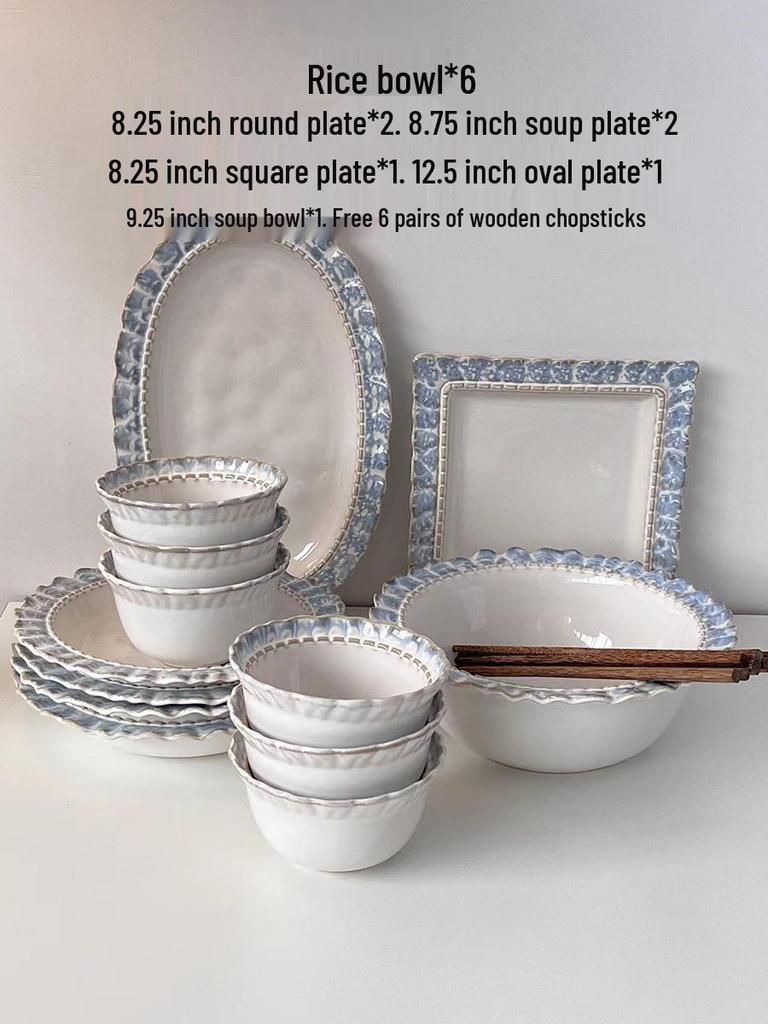 Fühl! Blaues Spitzen-Geschirrset: Steak, Frühstück, Westlich, Dessert, Obstteller