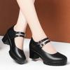 Vintage Flache Weiche Lederschuhe Blockabsatz Mary Jane 2026 Dicke Plateau-Pumps Für Büro Mama Elegante Hochzeitsfeier