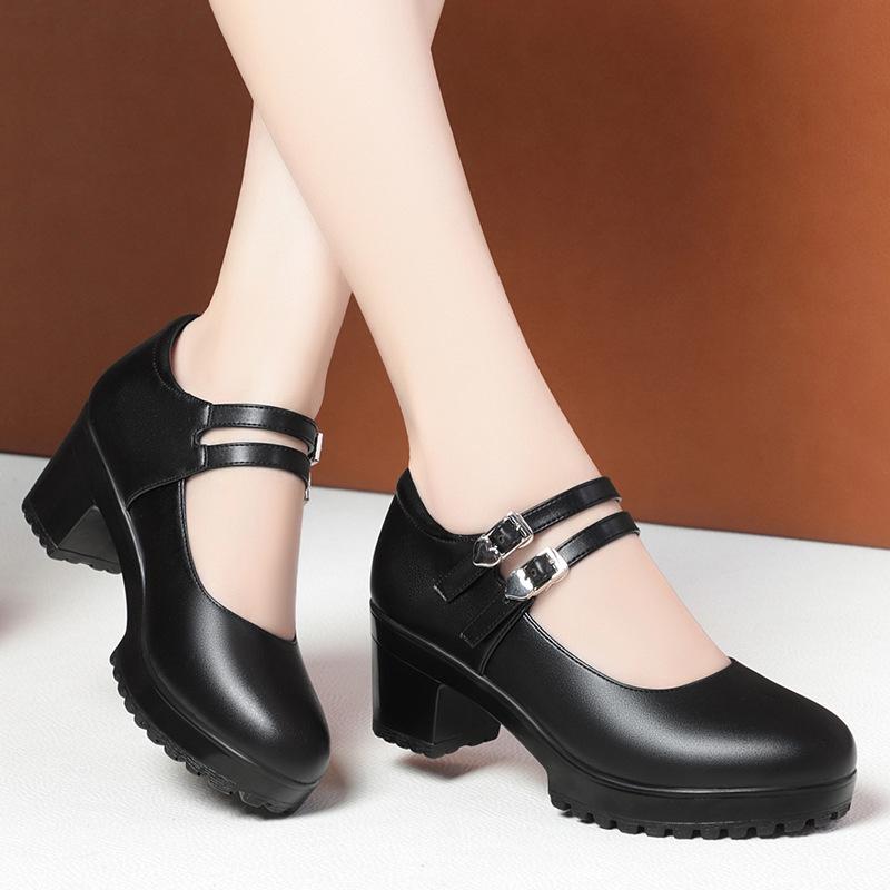 Vintage Flache Weiche Lederschuhe Blockabsatz Mary Jane 2026 Dicke Plateau-Pumps Für Büro Mama Elegante Hochzeitsfeier