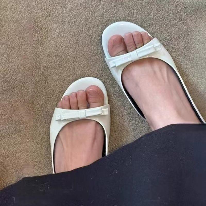 Fashion Women's Summer Patent Leather Butterfly-knot Slippers Street Style Square Toe Dress Shoes Outdoor Ladies Thick Heel Slides
