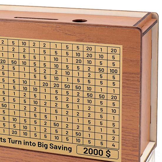 Wooden Money Box with Counter Marker Pen Target Number Sticker Vintage Piggy