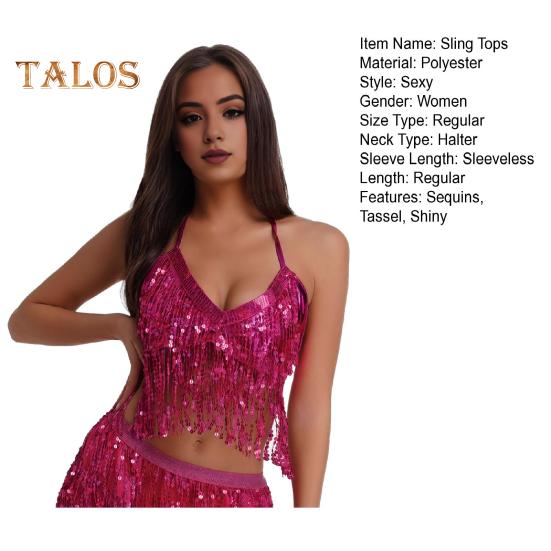 Frauen Sexy Funkelnden Pailletten Fransen Halter Top Ärmellose Bauchtanz Nachtclub Leistung Bh Glänzende Bronzing Weste