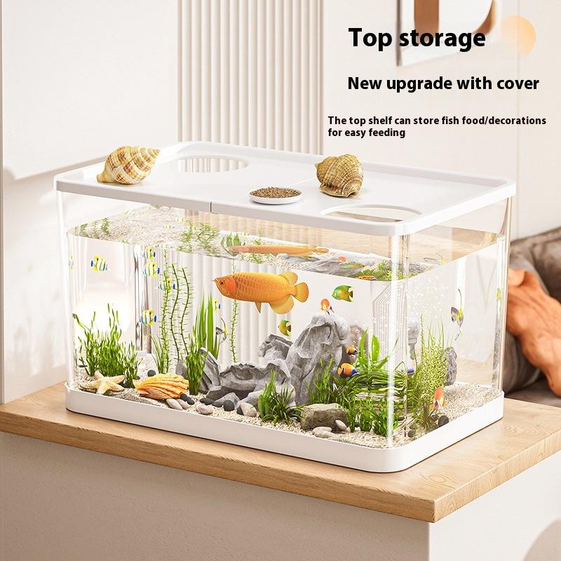 Pet  Transparent Mini Fish Tank Aquarium Drop Resistant Hydroponic With Lid Ecological Desktop Home Lazy Tank Turtle Tank