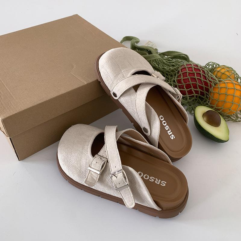 Обувь Женская 2026 Увеличенная Внутренняя Женские Шлепанцы Закрытый Носок Платформа Новые Шлепанцы Мэри Джейн Ретро Обувь Увеличенная Внутренняя 35