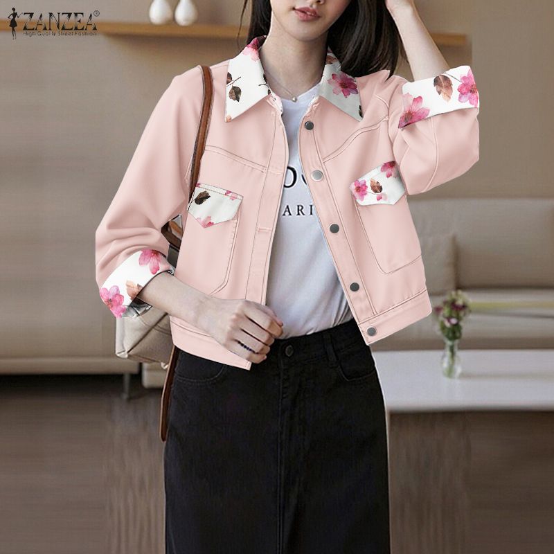 ZANZEA Women Floral Splice Turn Down Collar Long Sleeve Casual Blouse