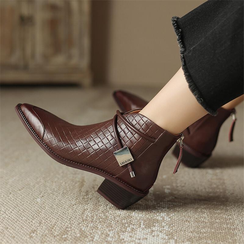 Fashion 2025 Autumn Split Leather Women Boots Pointed Toe Ankle Boots for Women Winter Boots Women Fashion Retro Chelsea Boots Female