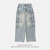 Japanese Style Men's Multi-Pocket Denim Pants Spring Autumn Washed Trousers Loose Casaul Long Pants