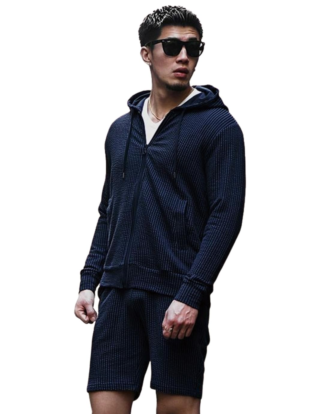 

Худи и легкие шорты Samdiff Designer, Худи и сирсакер, Размер L, Мужской комплект, На молнии, Шорты, В полоску, Комплект из 2 предметов, Темно-синий,