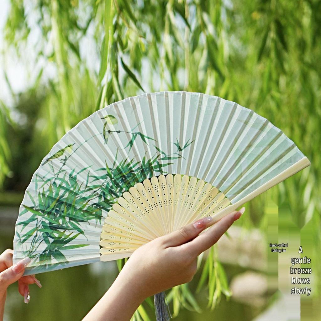 Er Qing Ancient Chinese Hanfu Dance Fan: Portable Silk Fan for Women