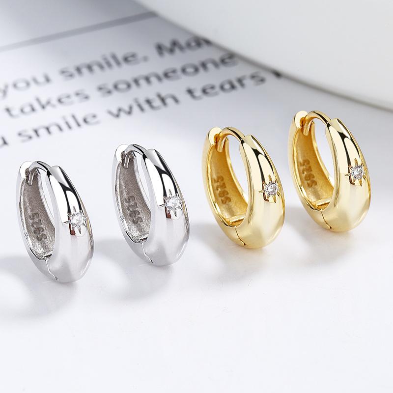 Hot Sale Fashion Jewelry 925 Sterling Silver Earring Star Light Zircon Gold Plated Hoop Earrings for Women
