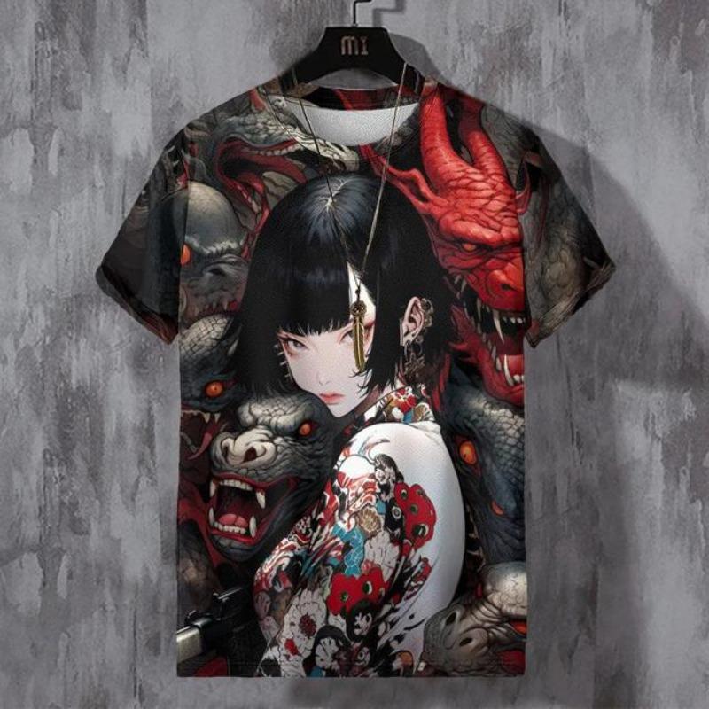 Summer Men Fashion Cool Samurai Tattoo Graphic T Shirts Trend Casual Harajuku Streetwear 3D Printed Hip Hop O-neck Tees Tops