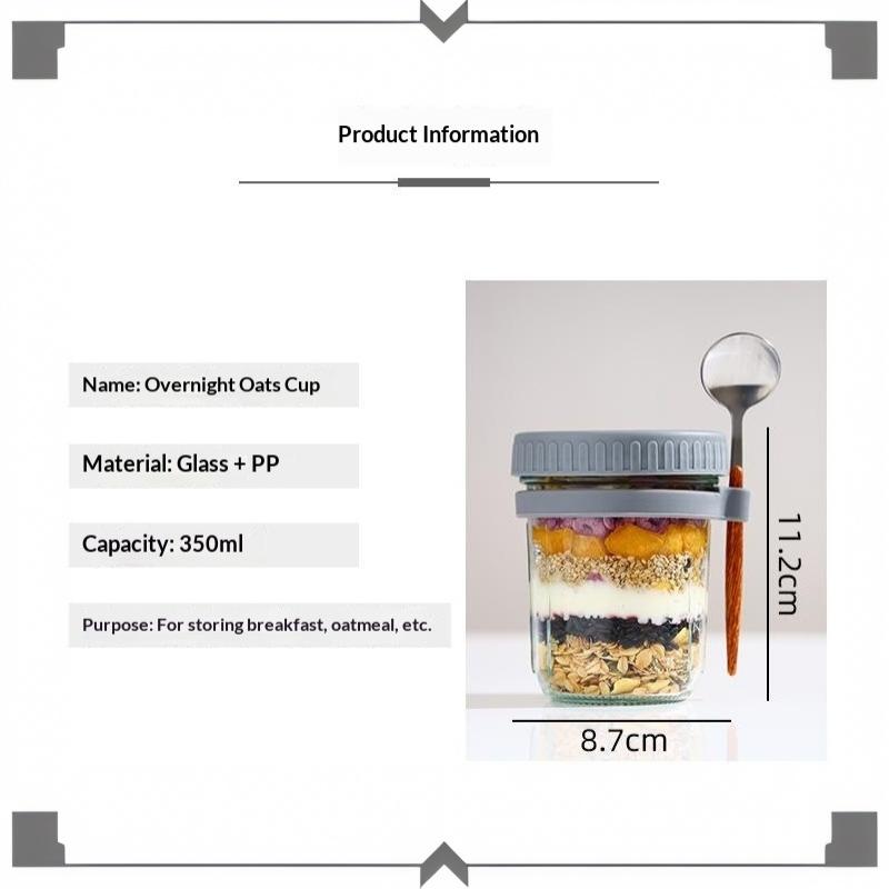 1Pcs 350Ml Reusable Glass Overnight Oats Jar With Spoon Oatmeal Container Food Storage Organizer For Breakfast