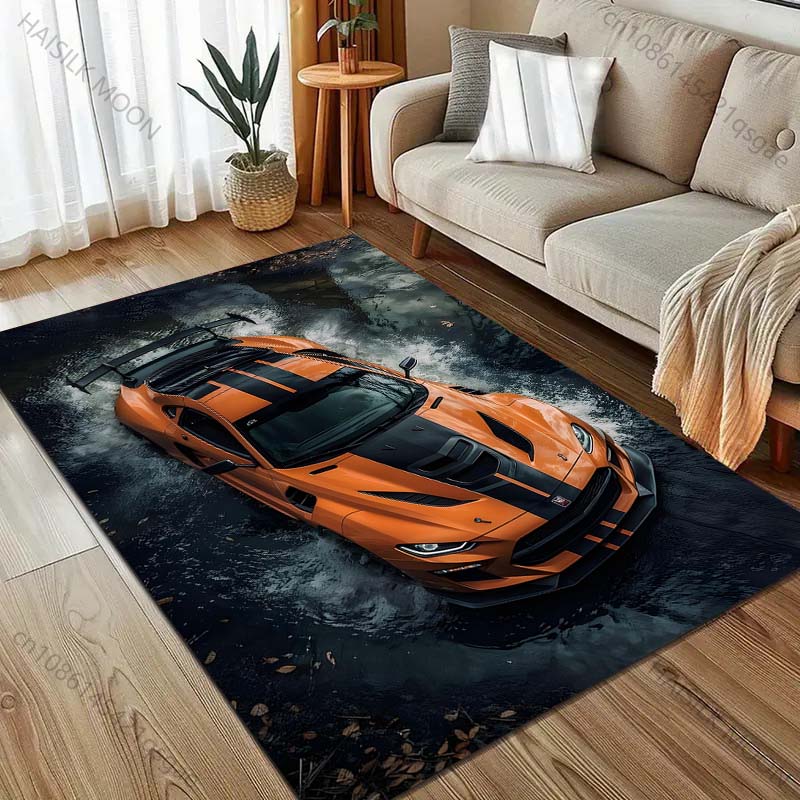 Orange Racing Car Print Carpet for Bedroom Living Room Bedside Sofa Floor Mat Modern Home Decor Area Rug Large Size