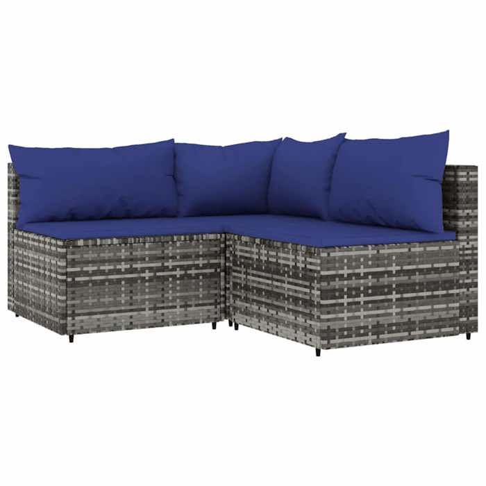 VidaXL Salon de jardin 3 pcs avec coussins Gris Résine tressée, ensemble de salon d'extérieur, ensemble de mobilier 319844