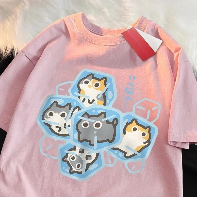 Cute Cats Frozen in Ice Cubes "What Cat Ice? (What's Wrong?)" Pun Graphic Black T-Shirt | Kawaii Cat Lover Streetwear Tee