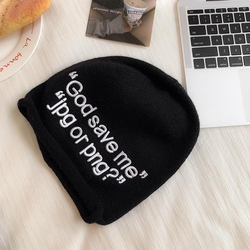 Knit Beanie Hat For Women With Alphabet Print Warm Winter Style