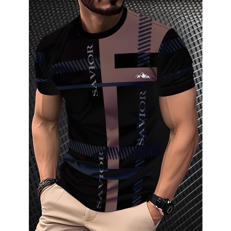 Men's 3D Digital Printed Short Sleeved T-shirt, Seasonal Trend Breathable Round Neck Top